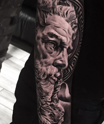 Explore tattoo sleeve skull ideas, creative tattoo ideas in San Antonio, available at Firme Copias Tattoo Studio