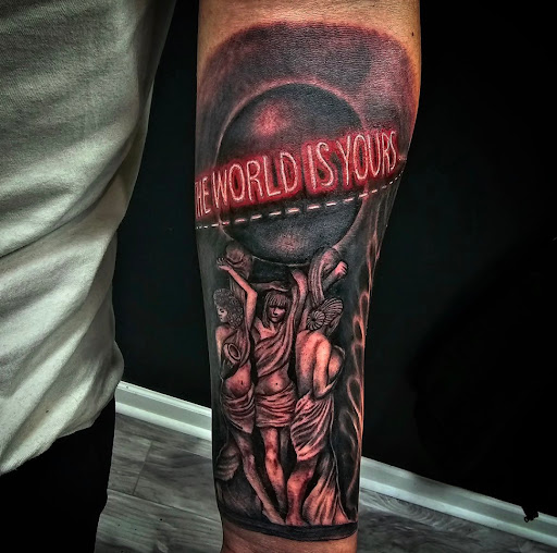 Explore male hand tattoo ideas, creative tattoo ideas in Kenosha, available at Kenosha Tattoo Company