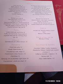 Restaurant français Chez Francis à Paris (le menu)