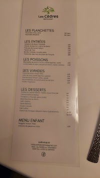 Menu du Les Cèdres à Sarrebourg