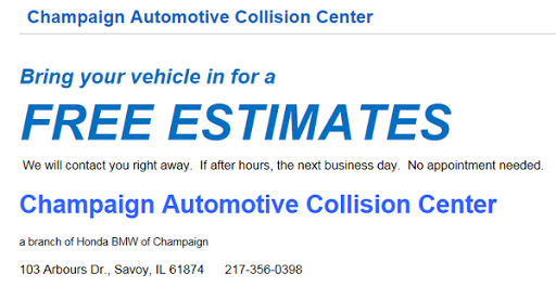 Auto Body Shop «Champaign Automotive Collision Center», reviews and photos, 103 Arbours Dr, Savoy, IL 61874, USA