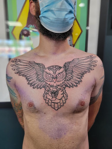 Explore boyfriend name tattoo ideas on chest, creative tattoo ideas in Libertyville, available at Lucky Seven Tattoo
