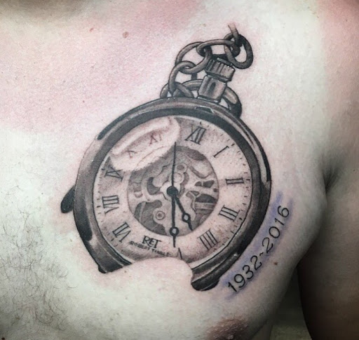 Explore men's memorial tattoo ideas, creative tattoo ideas in San Diego, available at Sideshow Tattoo and Piercing
