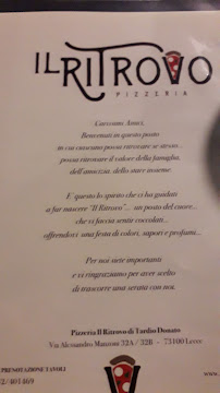 Carte du Pizzeria Il Ritrovo à Lecce