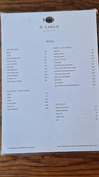 Menu du O Sargo à Aljezur