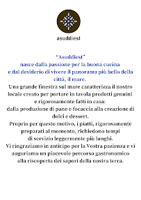 Restaurant Asuddiest à Bari (le menu)