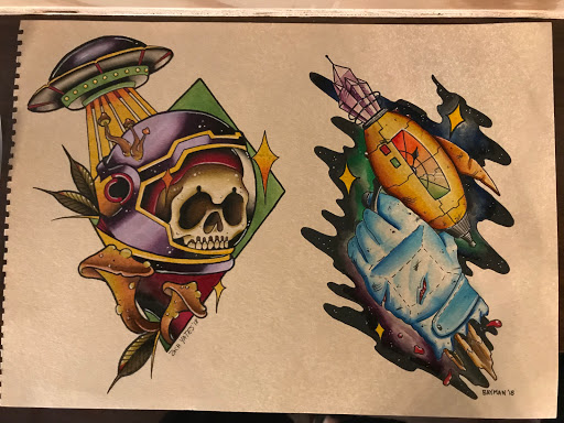 Explore traditional knee tattoo ideas, creative tattoo ideas in Kansas City, available at Golden Stag Tattoo and Gallery