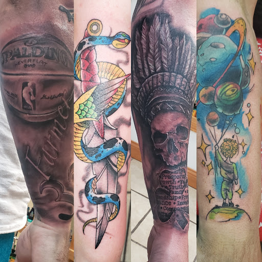 Explore black and white sleeve tattoo ideas, creative tattoo ideas in London, available at Distinction Tattoo Studio