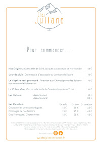 Restaurant Chez Juliane à Tignes (la carte)