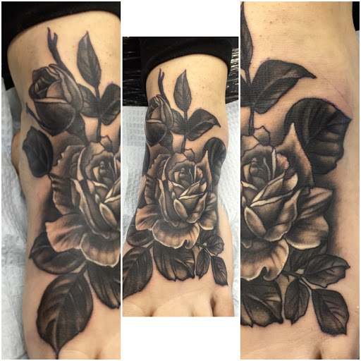 Explore tattoo flower sleeve ideas, creative tattoo ideas in Chicago, available at Royal Flesh Tattoo and Piercing