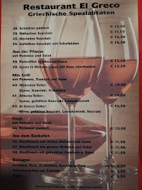 Menu du EL GRECO à Appenweier