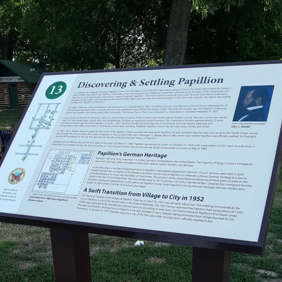 Papillion Historical Sign: Discovering and Settling Papillion