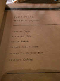 Restaurant péruvien Manko à Paris menu