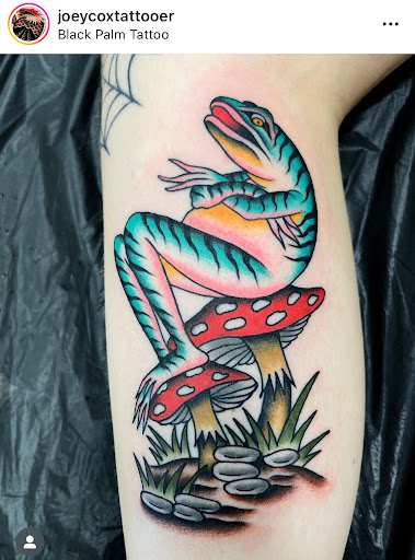 Explore lotus tattoo ideas, creative tattoo ideas in Orange, available at Black Palm Tattoo