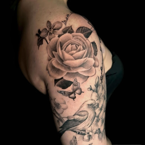 Explore blue line tattoo ideas, creative tattoo ideas in Roselle, available at Atmosphere Tattoo Gallery - Roselle