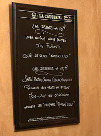 Menu / carte de La Causerie à Paris