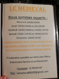 Restaurant LE MEDIEVAL à Sedan (la carte)