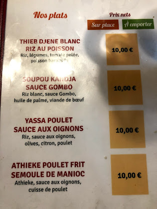 menu du restaurants Le Djoliba à Paris