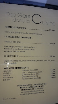 Restaurant français Des Gars dans la Cuisine à Paris - menu / carte