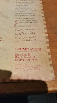 Restaurant Beim Schweinswirt im Koninghoek à Halle/Uelsen (le menu)