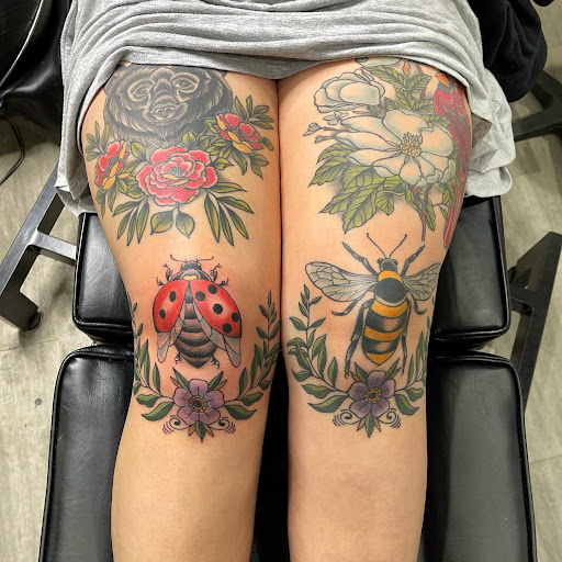 Explore back of the ear tattoo ideas, creative tattoo ideas in Richlands, available at Down Yonder Tattoo