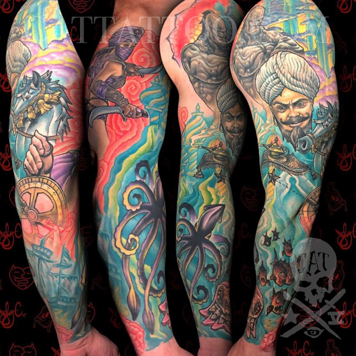 Explore moon tattoo ideas for guys, creative tattoo ideas in Addison, available at Cat Tattoo
