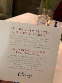 Menu / carte de CLOUNYS | Restaurant & Boutique Hotel à Hamburg