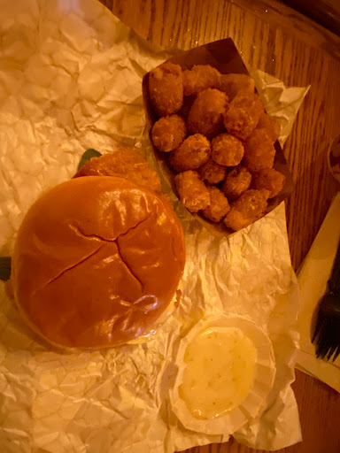 Chicken cordon blue sandwich with potato bites