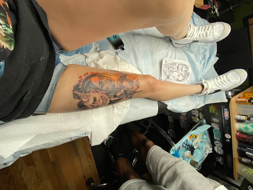 Explore cross stitch tattoo ideas, creative tattoo ideas in Lake Villa, available at Eternal Tiger Tattoo