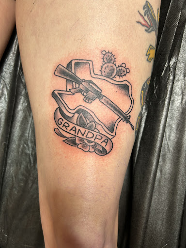 Explore skull and crossbones tattoo ideas, creative tattoo ideas in Fort Worth, available at Randy Adams Tattoo Studio