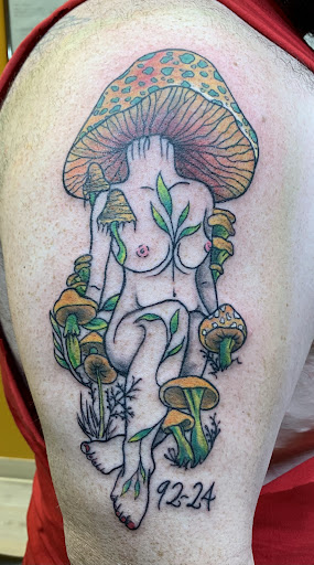 Explore shoulder cap tattoo ideas, creative tattoo ideas in Brunswick, available at Blue Fin Tattoos