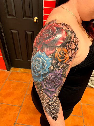 Explore half sleeve tattoo cover up ideas, creative tattoo ideas in El Paso, available at Estilo Firme Tattoo Co.