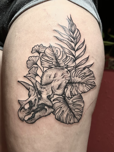 Explore stencil tattoo ideas, creative tattoo ideas in Lander, available at Blackblood Tattoo and Piercing