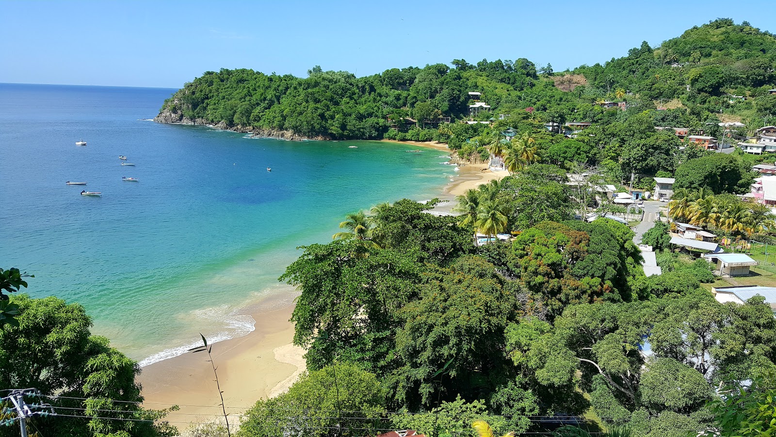 Photo de Castara beach avec rivage droit, long