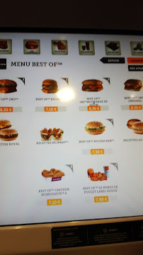 Menu / carte de McDonald's à Laval