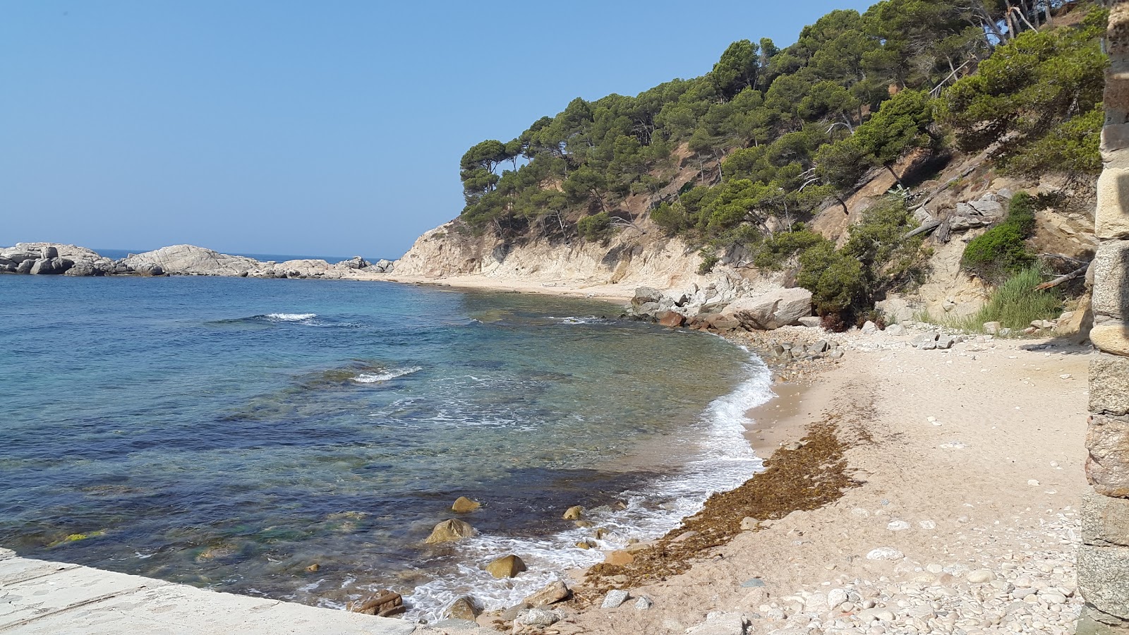 Foto di Cala Cap de Planes con una superficie del sabbia beige e rocce
