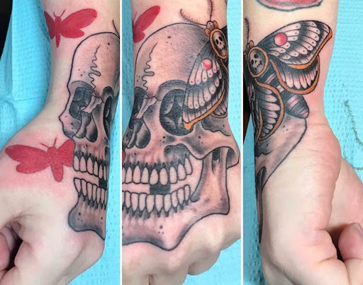 Find skull tattoo ideas for females for your next unique tattoo in Goose Creek at Red Kirin Tattoo