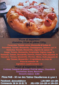 Menu du Pizza FAB à Lyon