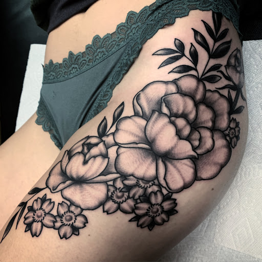 Explore purple tattoo ideas, creative tattoo ideas in Danvers, available at North Shore Tattoo Company