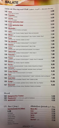 Pizzeria Pizza Roma à Tiefenbach (le menu)