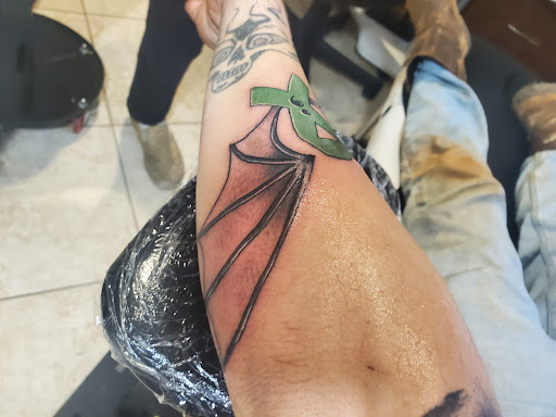 Explore wolf sleeve tattoo ideas, creative tattoo ideas in Pensacola, available at dog nuts tattoos llc