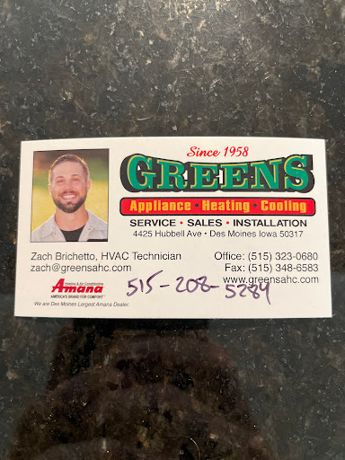 HVAC Contractor «Greens Appliance, Heating & Cooling», reviews and photos, 4425 Hubbell Ave, Des Moines, IA 50317, USA