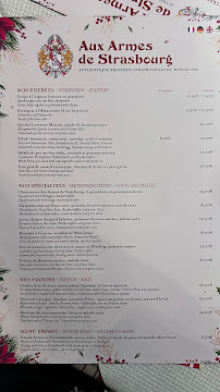 Restaurant de spécialités alsaciennes Aux Armes de Strasbourg à Strasbourg - menu / carte