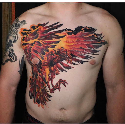 Explore outdoor tattoo sleeve ideas, creative tattoo ideas in Jamestown, available at Black Cherry Tattoo Co.