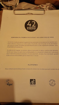 42 Degrés à Paris menu