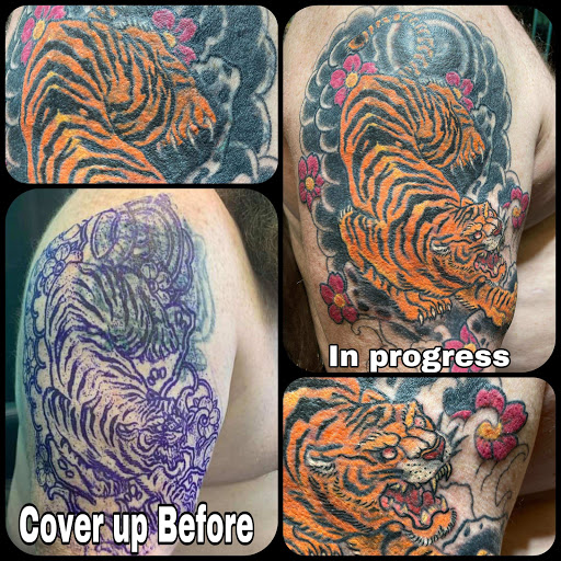 Explore griffin tattoo ideas, creative tattoo ideas in Mckinney, available at Borrowed Time Fine Art Gallery Tattoo Shop