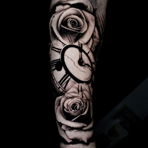 Explore chest arm tattoo ideas, creative tattoo ideas in Addison, available at Cat Tattoo