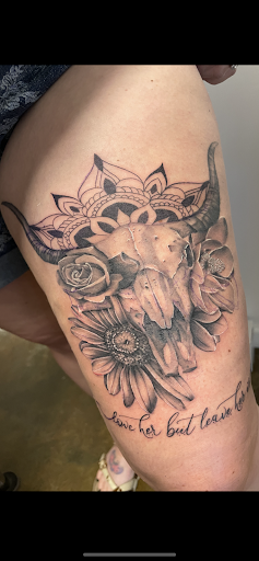 Explore fishing tattoo ideas for females, creative tattoo ideas in Roanoke, available at Valkyrie Tattoo Studio