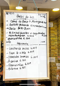 Menu du SnackBar Palmeira à Sesimbra