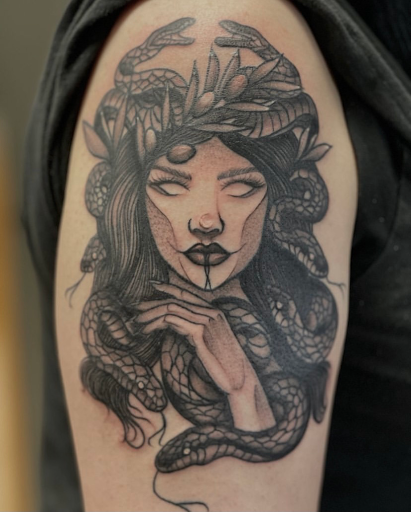 Explore upper arm sleeve tattoo ideas, creative tattoo ideas in Oklahoma City, available at Oklahoma Tattoo Collective